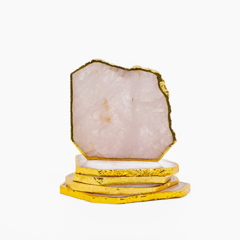 Sous-verre en quartz rose avec bord doré