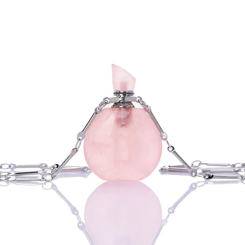 Small Perfume Bottle Necklace - Rose Quartz