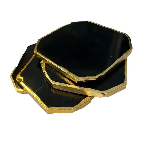 Sous-verre en obsidienne avec bord doré